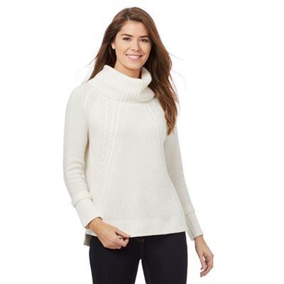 White chunky knit cowl neck jumper with wool